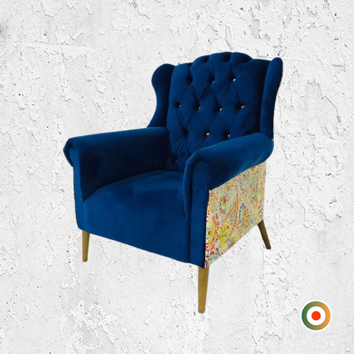 Royal Blue, Plush, Art Decor Wingback Chair - Image 3