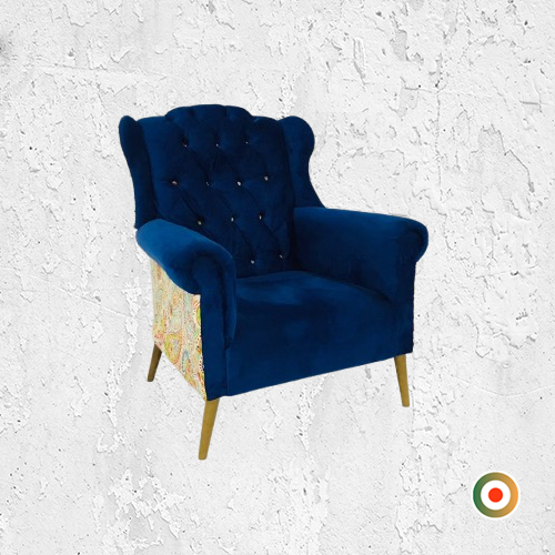 Royal Blue, Plush, Art Decor Wingback Chair - Image 2